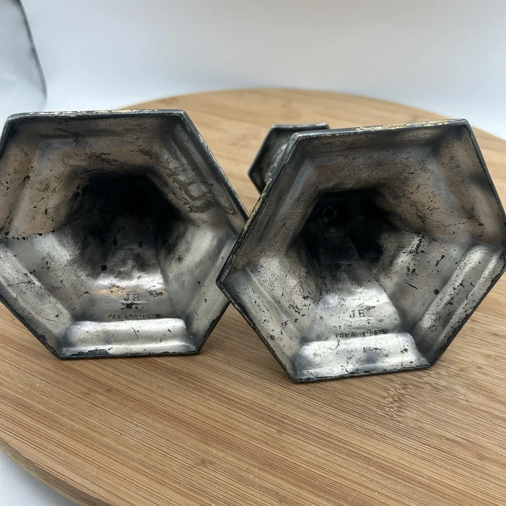 VINTAGE JB JENNINGS BROTHERS CANDLE HOLDER Set ART NOUVEAU PASTORAL SCENE MARKED